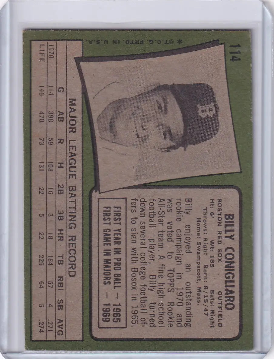 1971 Topps Baseball #114 Billy Conigliaro - Boston Red Sox