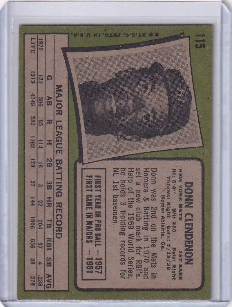 1971 Topps Baseball #115 Donn Clendenon - New York Mets