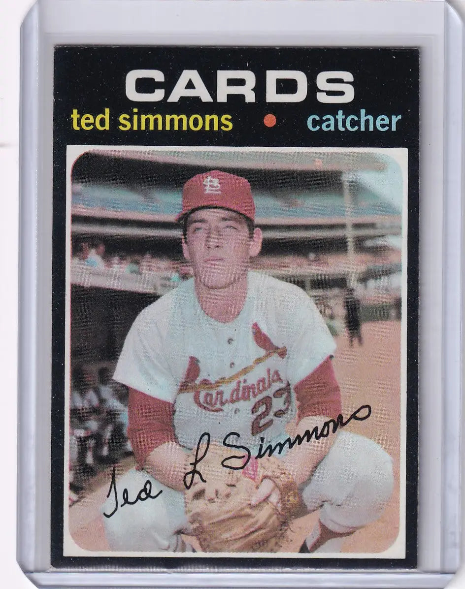 Vintage Topps Baseball card of Ted Simmons, catcher for the St. Louis Cardinals