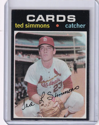 Vintage Topps Baseball card of Ted Simmons, catcher for the St. Louis Cardinals