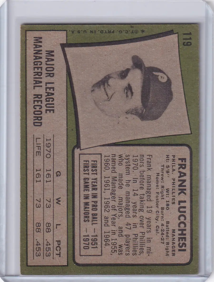 1971 Topps Baseball #119 Frank Lucchesi - Philadelphia Phillies