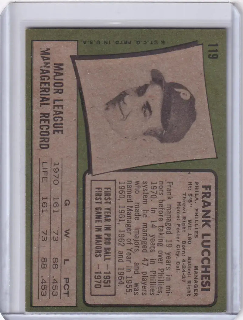 1971 Topps Baseball #119 Frank Lucchesi - Philadelphia Phillies