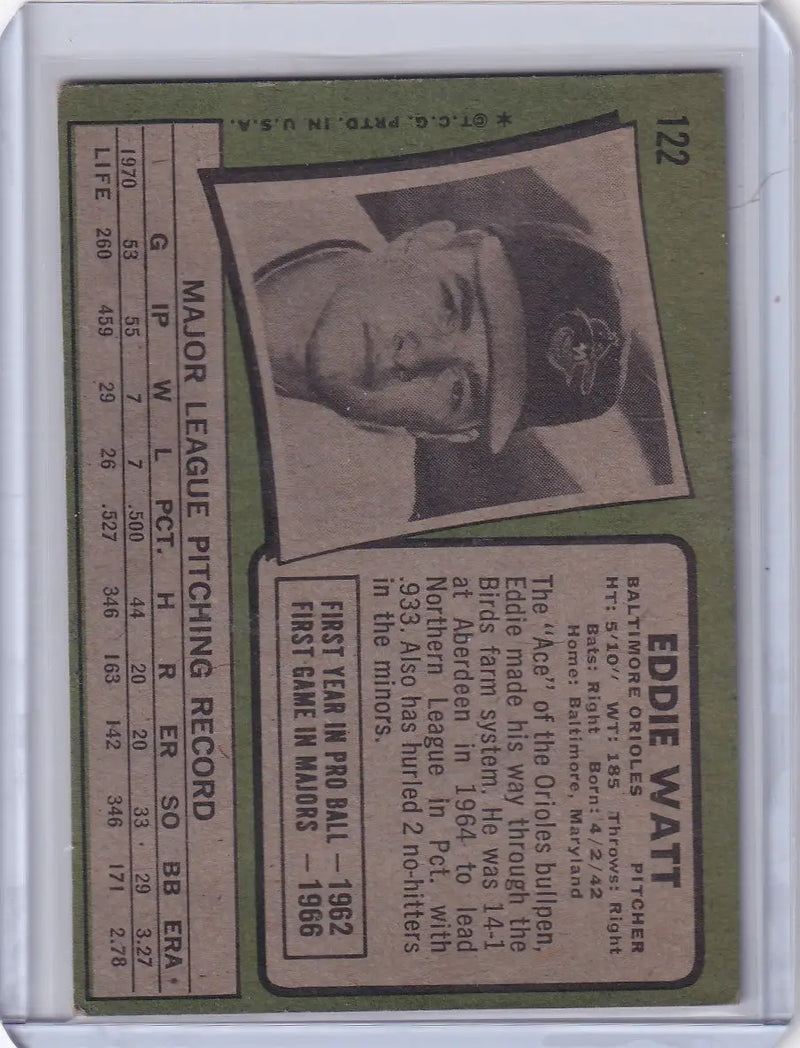 1971 Topps Baseball #122 Eddie Watt - Baltimore Orioles