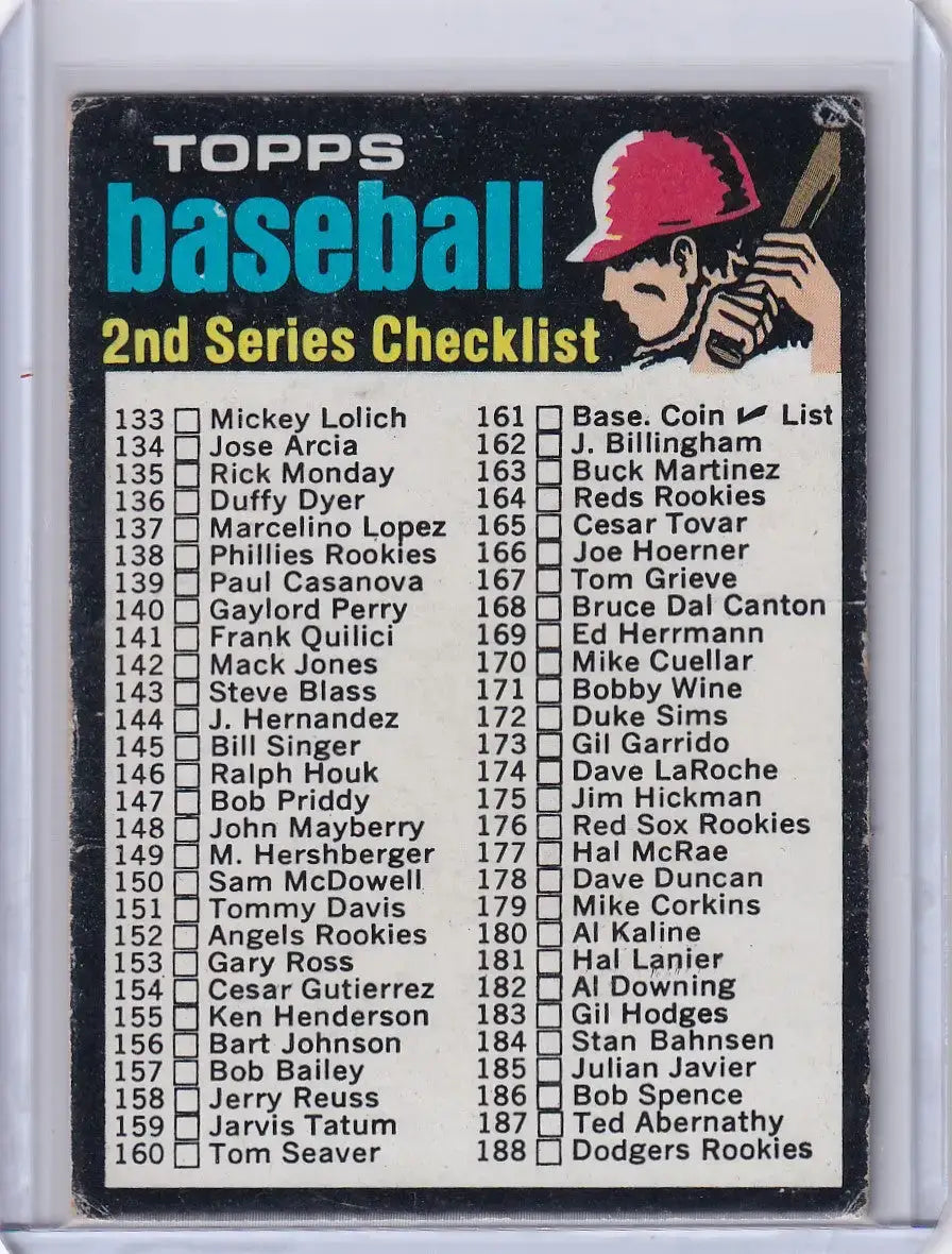 1971 Topps Baseball #123 Checklist (#133-263)