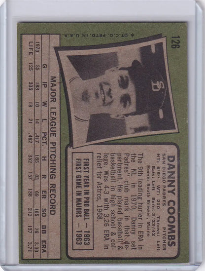 Vintage Danny Coombs 1971 Topps Baseball card from San Diego Padres коллекции