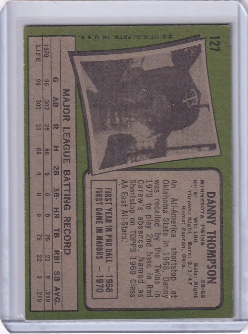 1971 Topps Baseball #127 Danny Thompson - Minnesota Twins RC