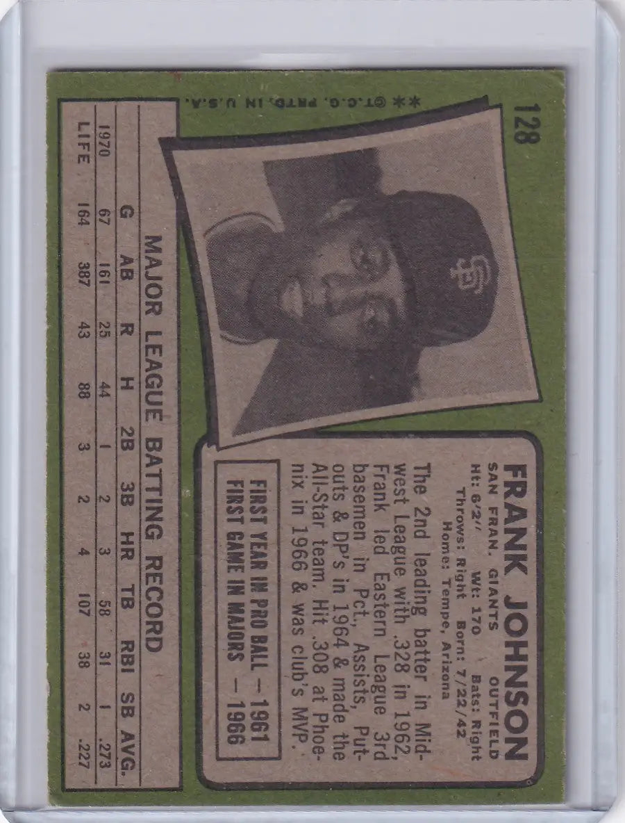 1971 Topps Baseball #128 Frank Johnson - San Francisco Giants