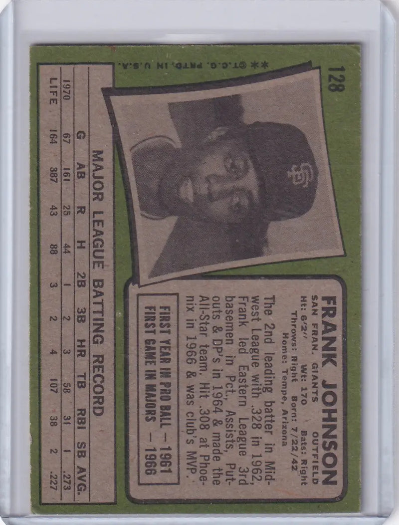 1971 Topps Baseball #128 Frank Johnson - San Francisco Giants