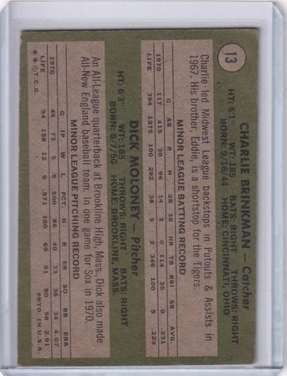 1971 Topps Baseball #13 White Sox Rookies - Charlie Brinkman / Dick Moloney RC - Trading Cards