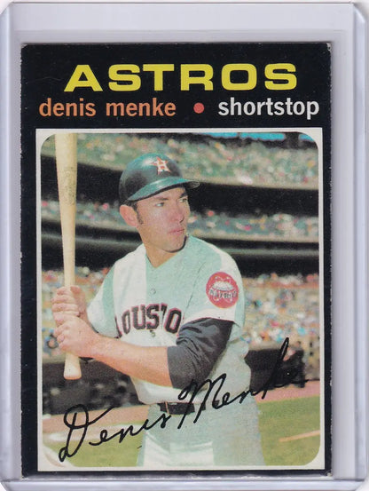 Topps Baseball card of Denis Menke in batting stance for Houston Astros