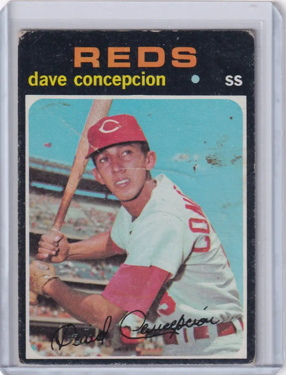 Worn 1971 Topps Baseball Dave Concepcion Cincinnati Reds rookie card