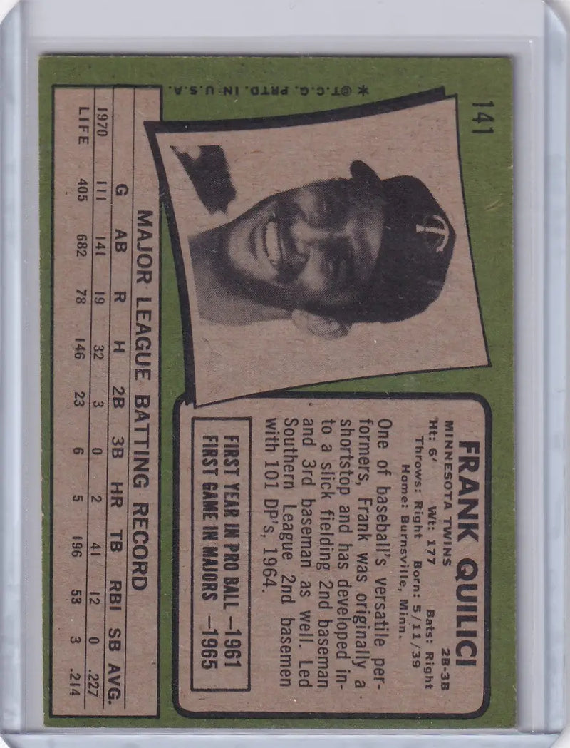 1971 Topps Baseball #141 Frank Quilici - Minnesota Twins