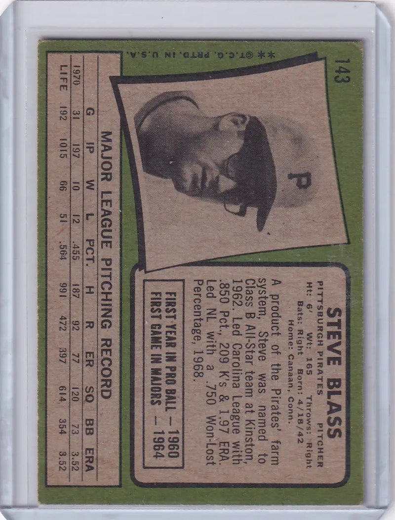 1971 Topps Baseball #143 Steve Blass - Pittsburgh Pirates