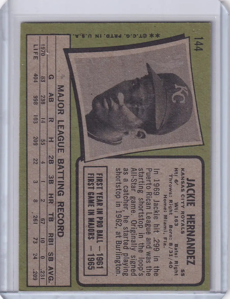 1971 Topps Baseball #144 Jackie Hernandez - Kansas City Royals