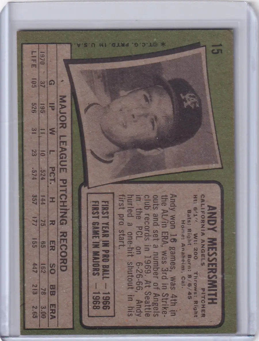 1971 Topps Baseball #15 Andy Messersmith - California Angels