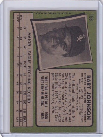 Baseball card of Bart Johnson from Topps Baseball featuring Chicago White Sox