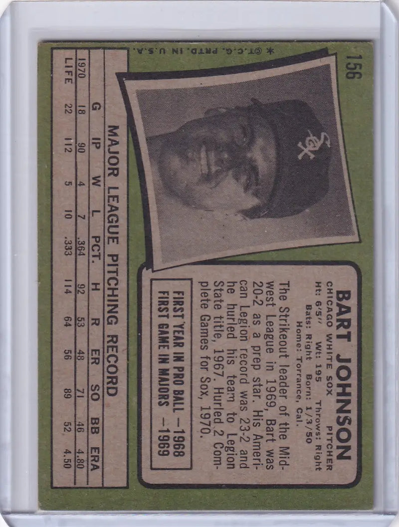 Baseball card of Bart Johnson from Topps Baseball featuring Chicago White Sox