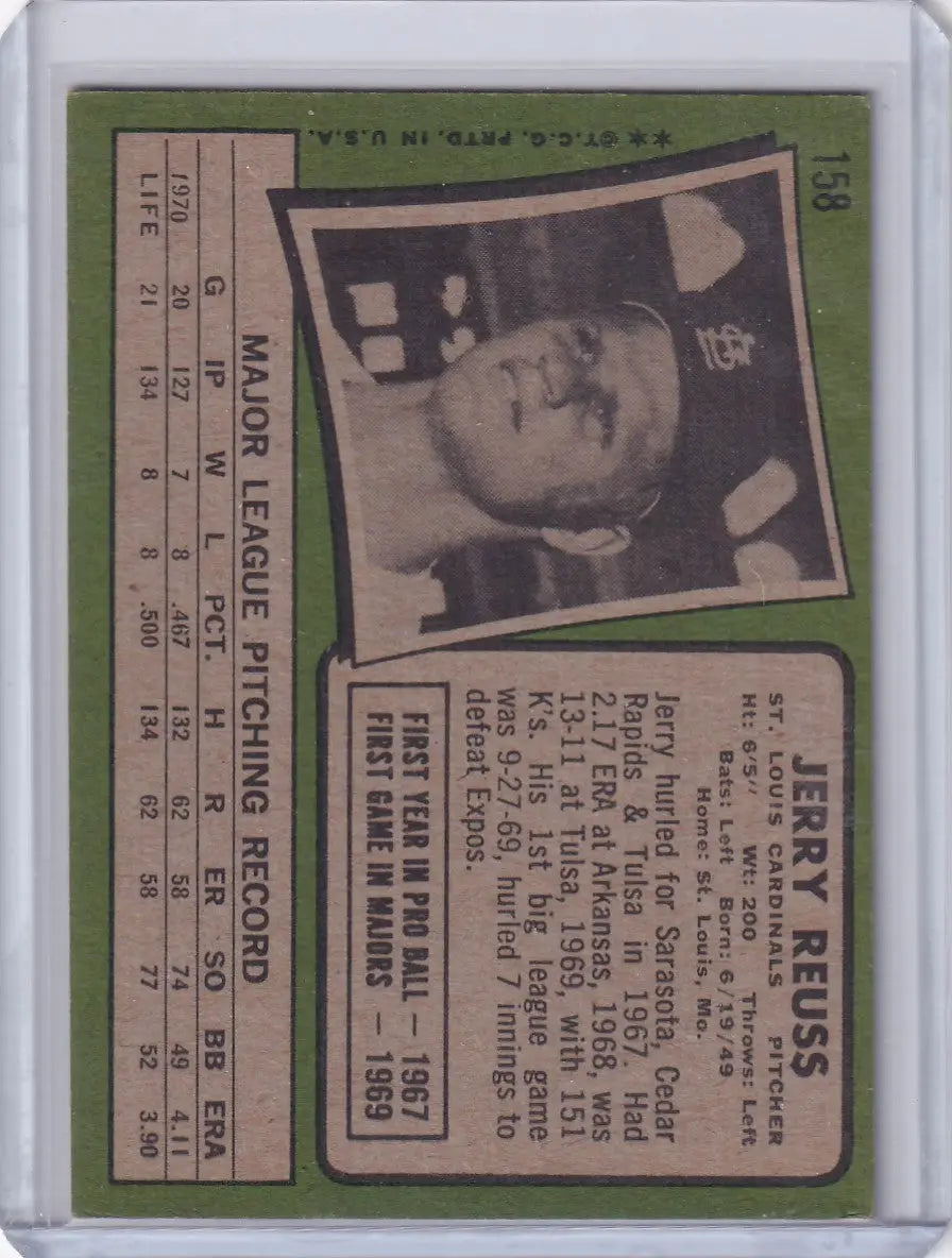 1971 Topps Baseball #158 Jerry Reuss - St. Louis Cardinals