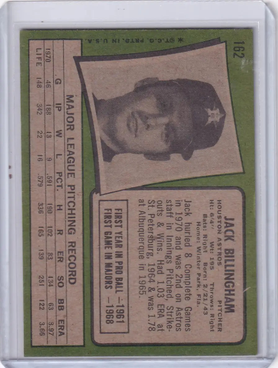 Vintage Topps Baseball card featuring Jack Billingham of the Houston Astros