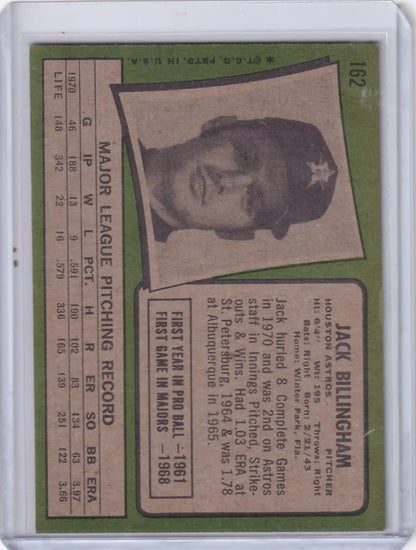 Vintage Topps Baseball card featuring Jack Billingham of the Houston Astros