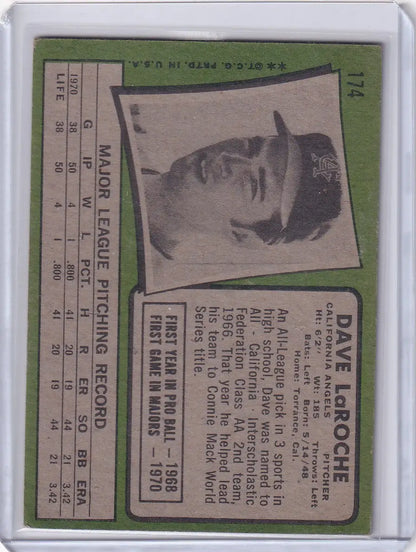Baseball card of Dave LaRoche from 1971 Topps Baseball, California Angels RC