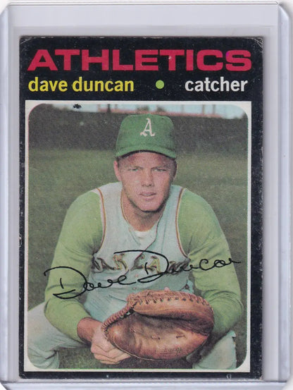 1971 Topps Baseball card of Dave Duncan, catcher for the Oakland Athletics team