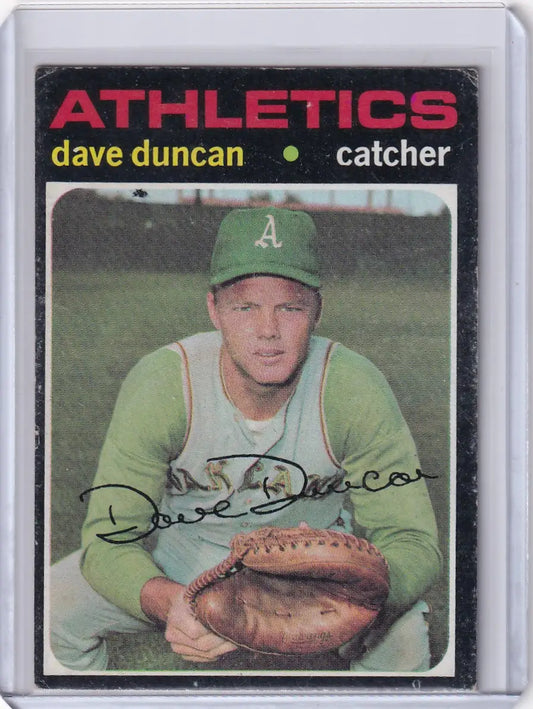 1971 Topps Baseball card of Dave Duncan, catcher for the Oakland Athletics team