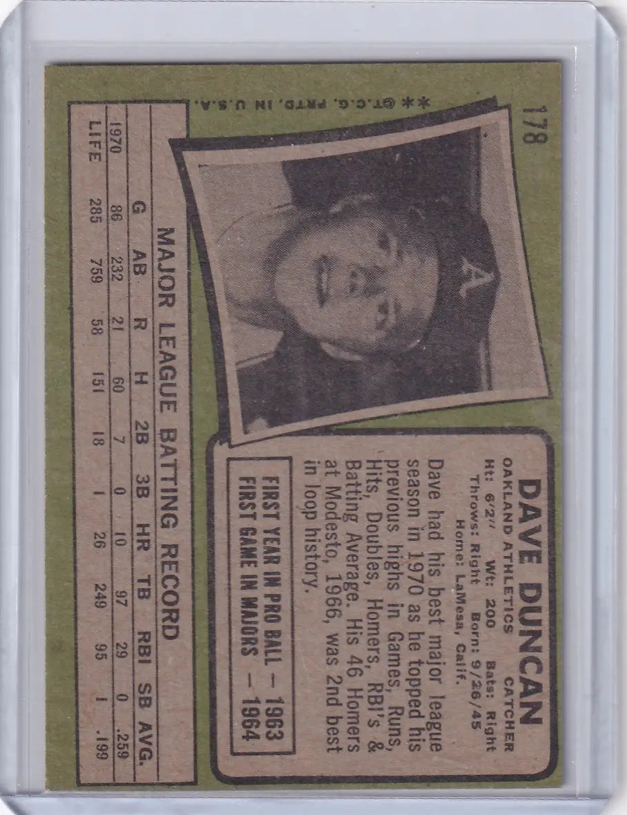 1971 Topps Baseball #178 Dave Duncan - Oakland Athletics