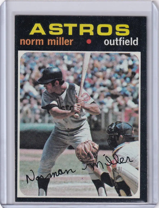 Baseball card of Norm Miller at bat for the Houston Astros from Topps Baseball 1971
