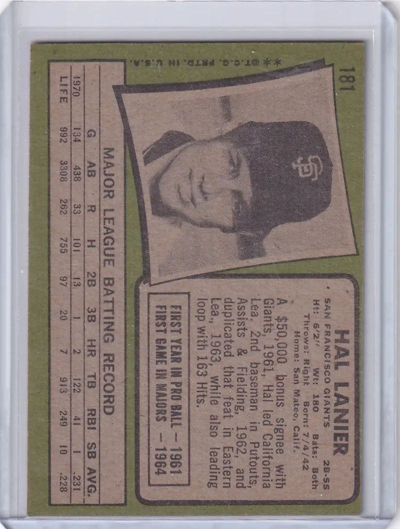 1971 Topps Baseball #181 Hal Lanier - San Francisco Giants