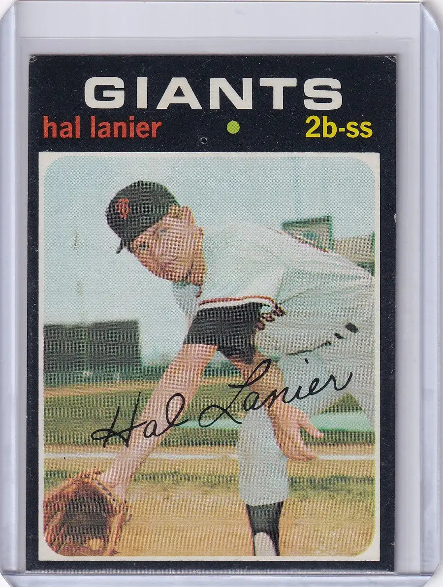 Vintage Topps Baseball card of Hal Lanier in pitching pose for San Francisco Giants