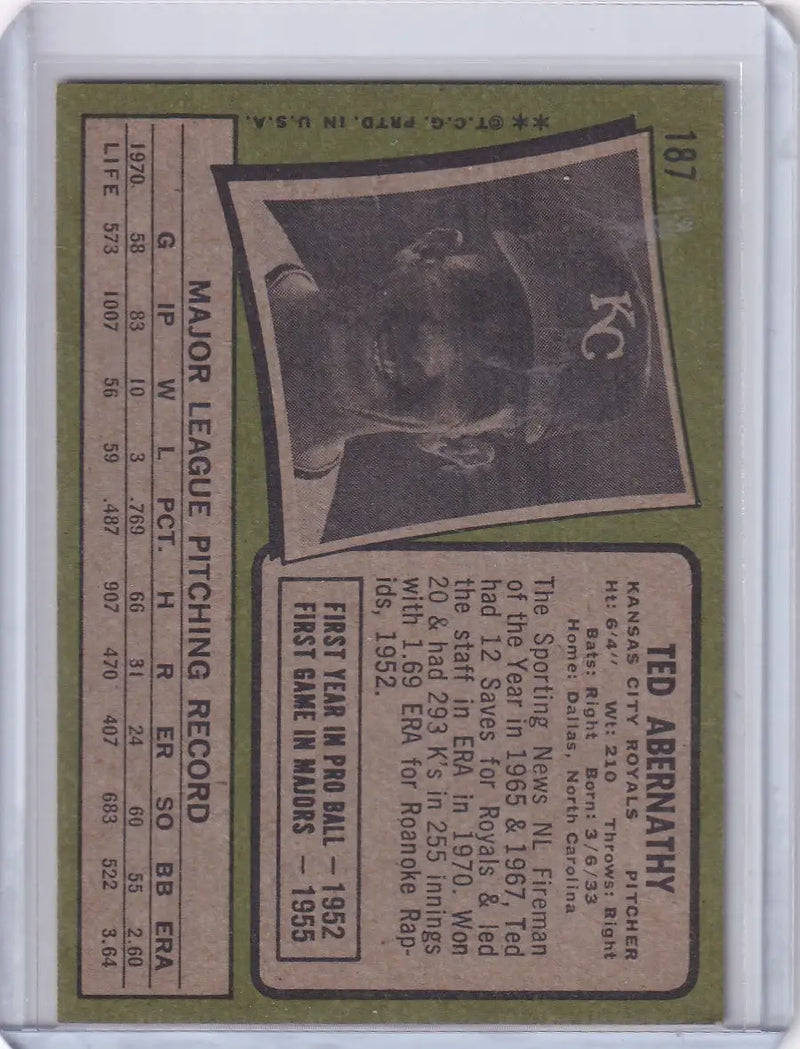 1971 Topps Baseball #187 Ted Abernathy - Kansas City Royals