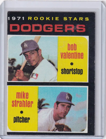 1971 Topps Baseball Dodgers Rookies Card featuring Bobby Valentine and Mike Strahler RC