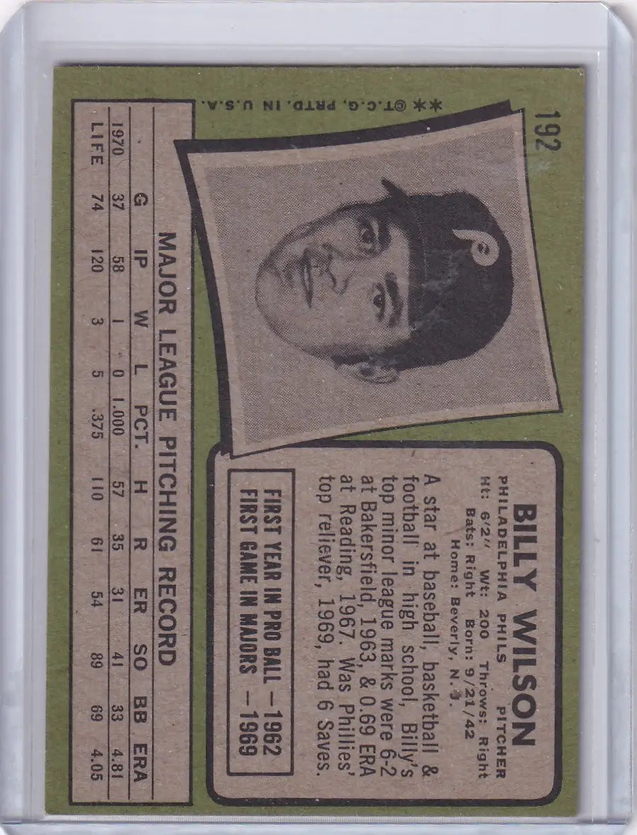 Vintage 1971 Topps Baseball card featuring Bill Wilson of the Philadelphia Phillies