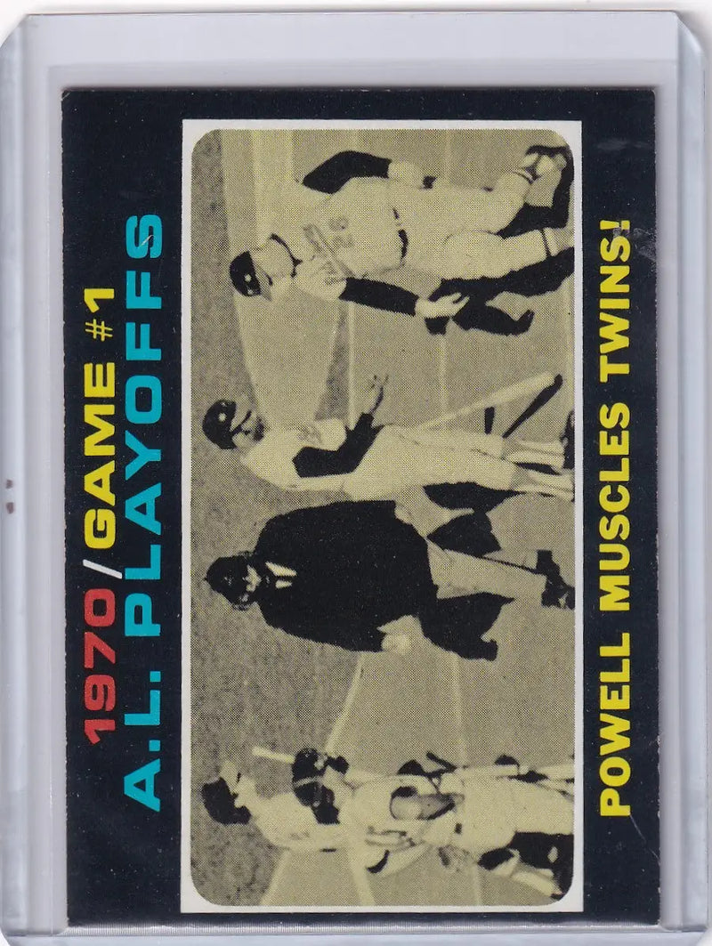 1971 Topps Baseball #195 AL Playoffs Game 1 - Powell Muscles Twins!