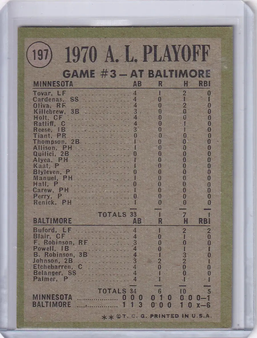 1971 Topps Baseball #197 AL Playoffs Game 3 - Palmer Mows ’Em Down!