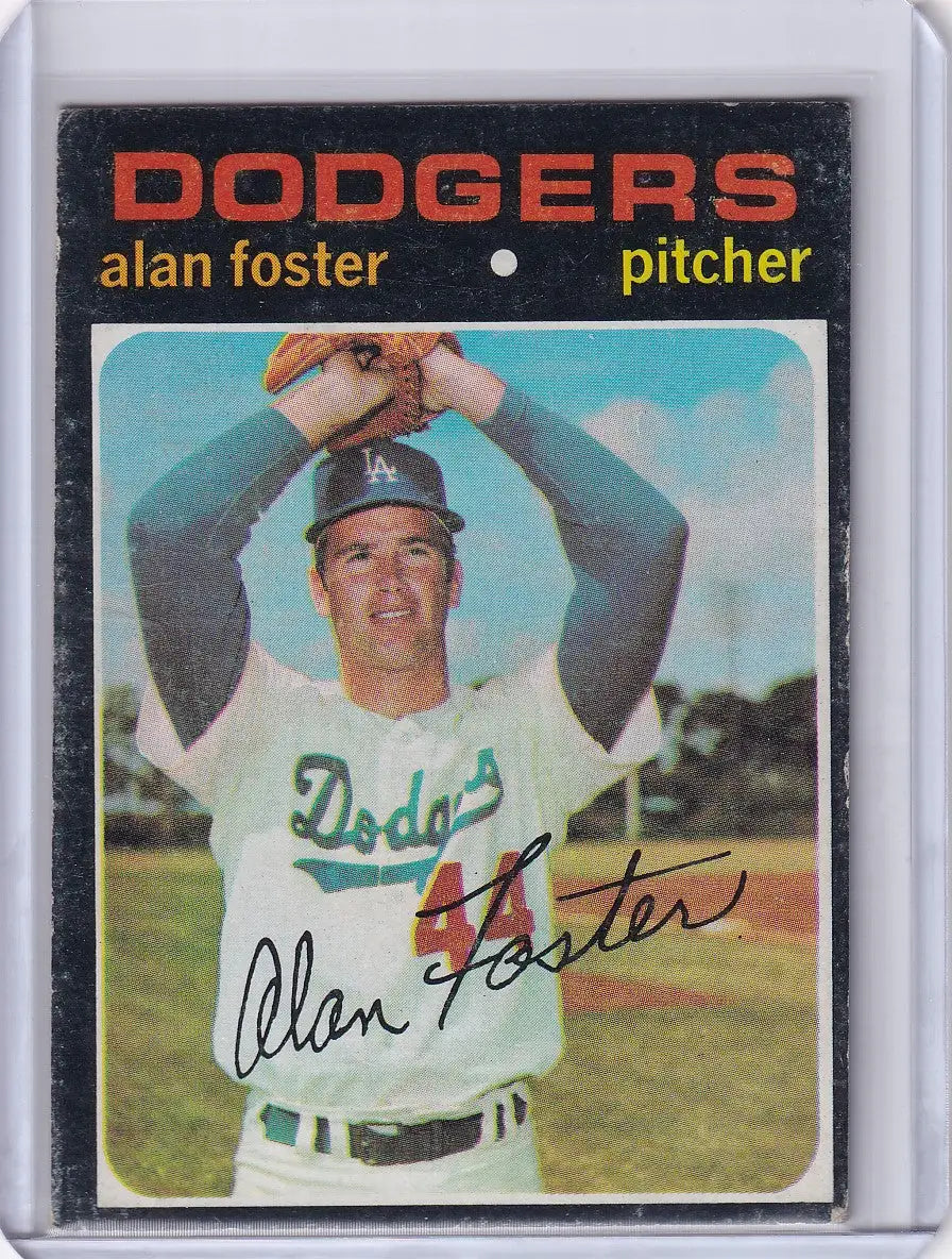 1971 Topps Baseball card of Alan Foster pitcher for Los Angeles Dodgers in stance