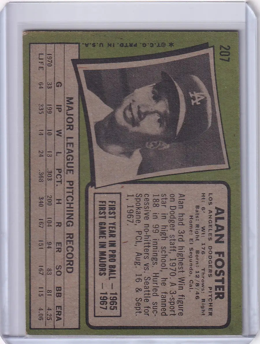 Baseball card of Alan Foster in Atlanta Braves cap from Topps Baseball series