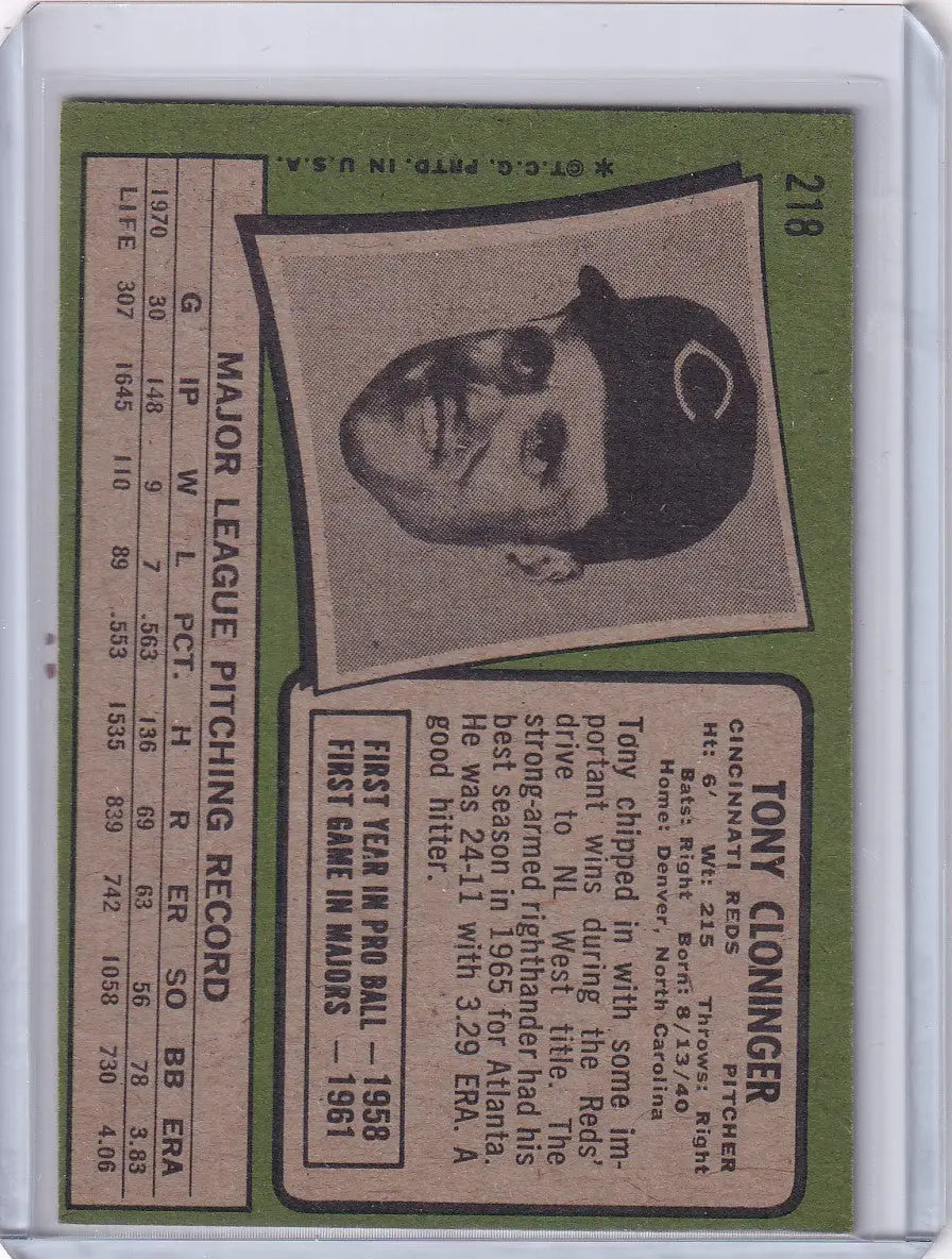 1971 Topps Baseball #218 Tony Cloninger - Cincinnati Reds