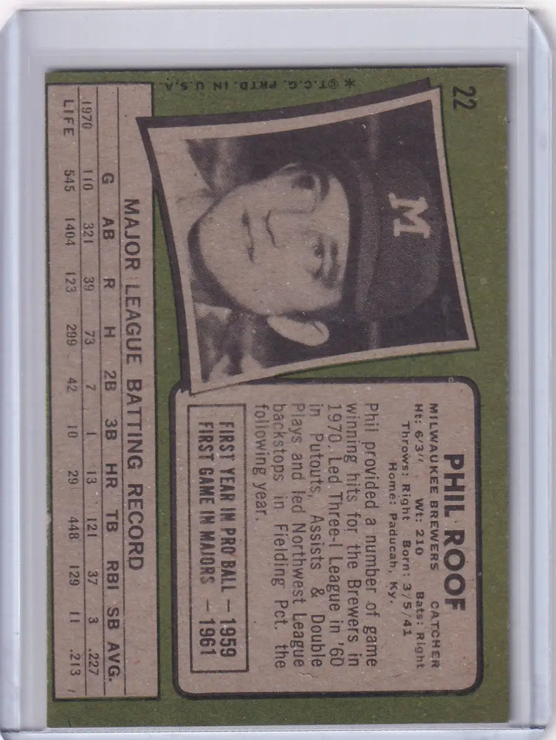 1971 Topps Baseball #22 Phil Roof - Milwaukee Brewers