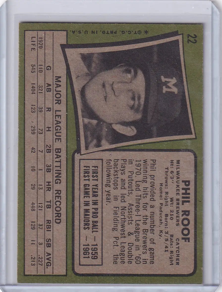 1971 Topps Baseball #22 Phil Roof - Milwaukee Brewers