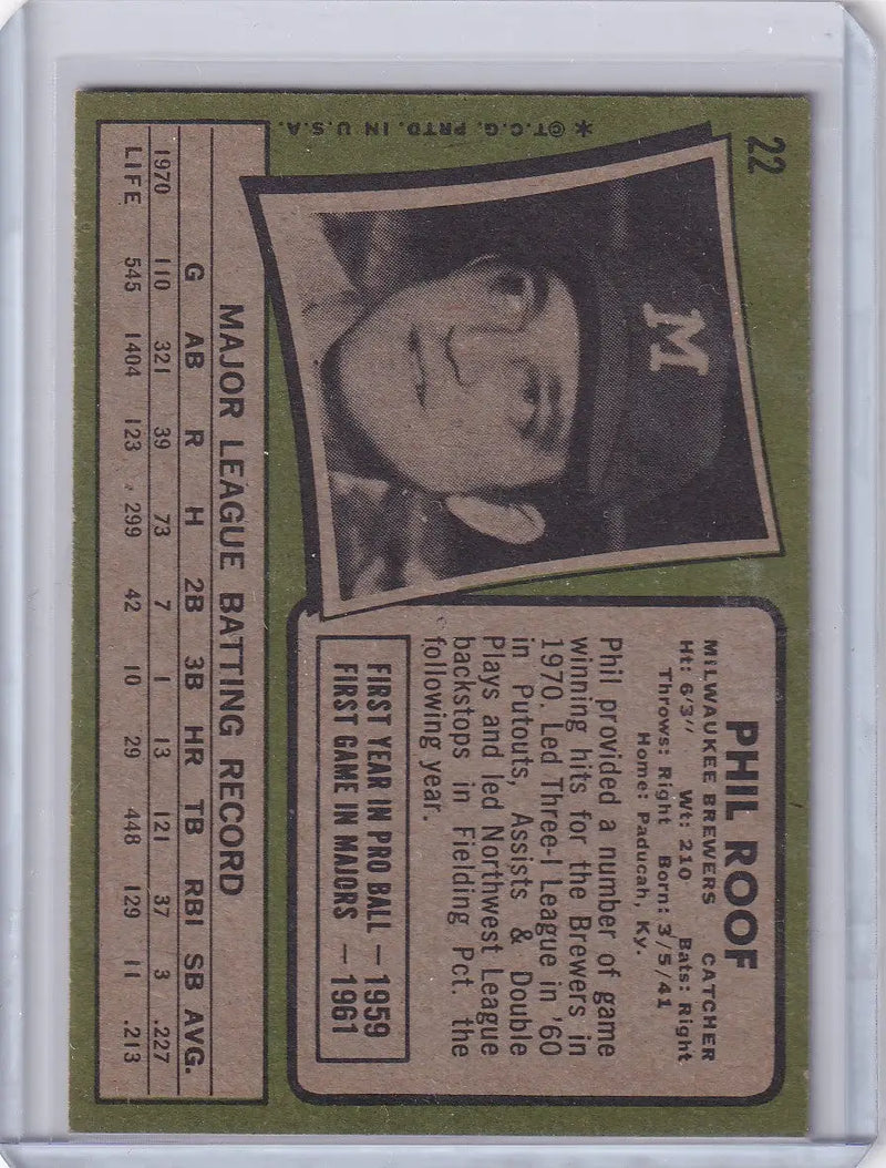 1971 Topps Baseball #22 Phil Roof - Milwaukee Brewers