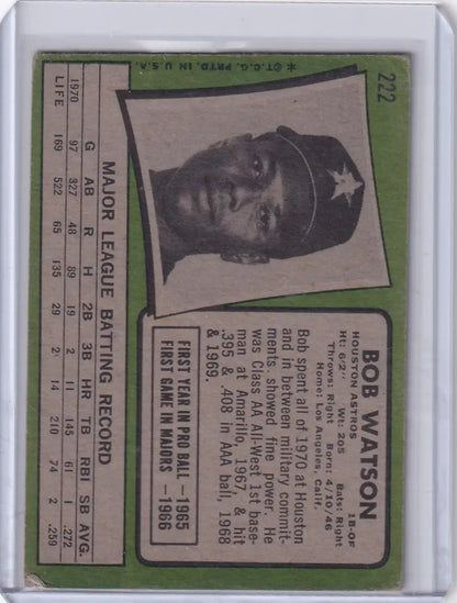 Topps Baseball card of Bob Watson from the Houston Astros, 1971 edition