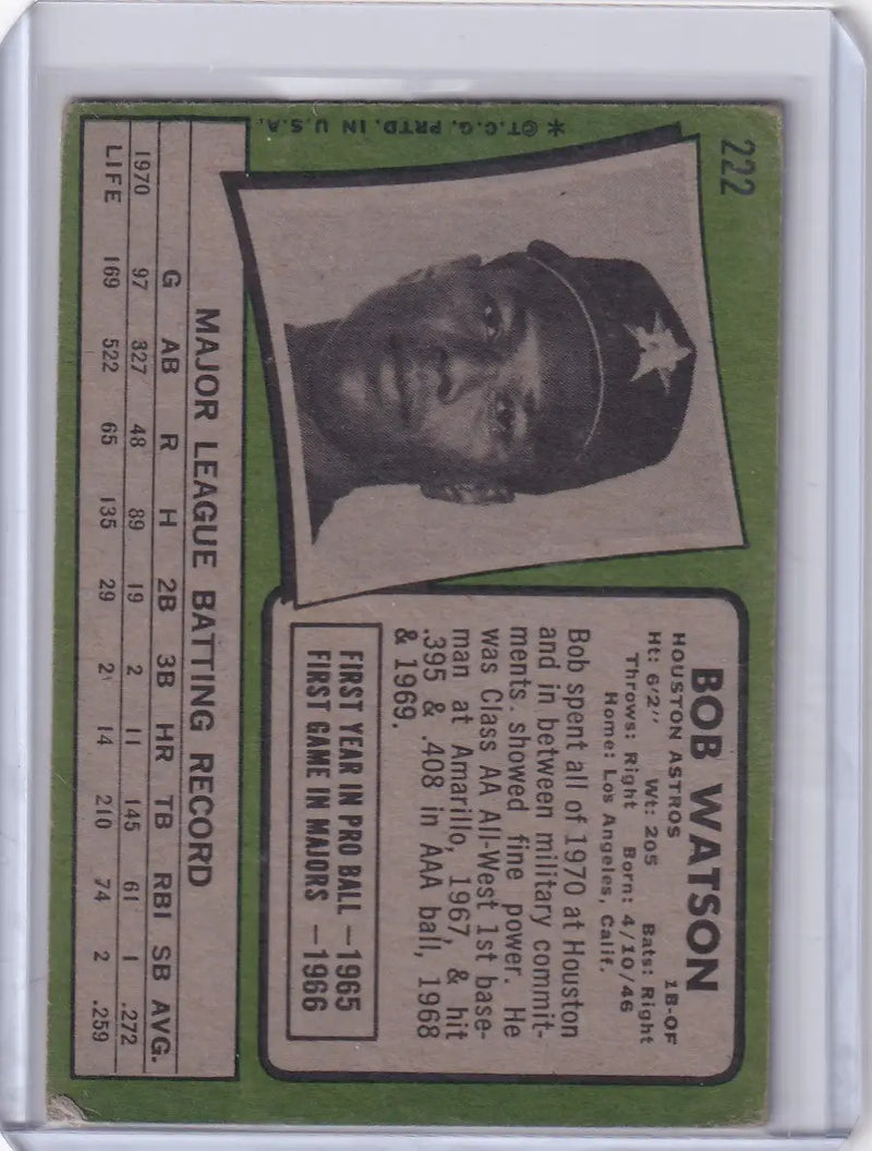 Topps Baseball card of Bob Watson from the Houston Astros, 1971 edition