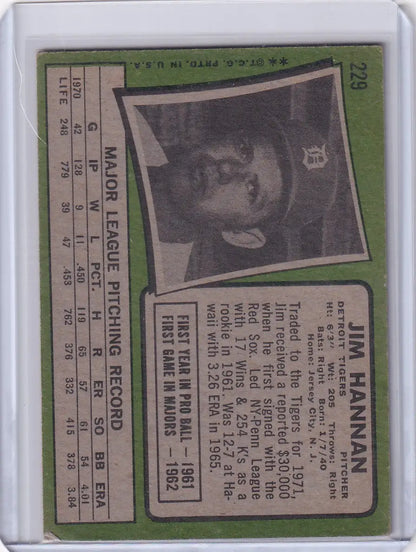 Baseball trading card of Jim Hannan from 1971 Topps Baseball for Detroit Tigers