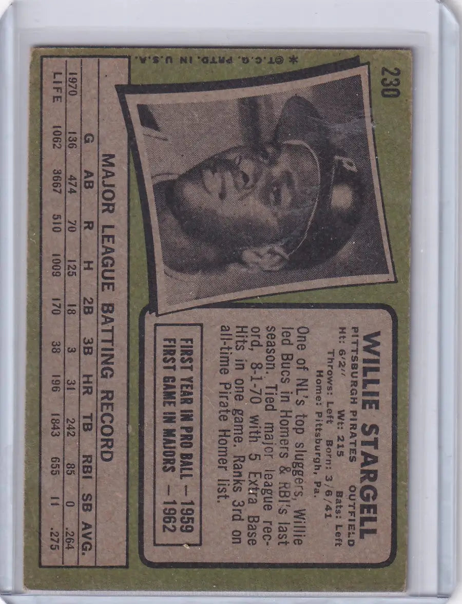 1971 Topps Baseball #230 Willie Stargell - Pittsburgh Pirates