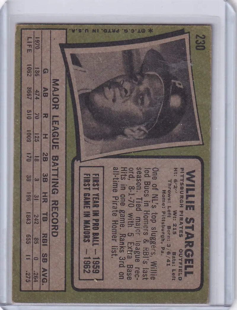 1971 Topps Baseball #230 Willie Stargell - Pittsburgh Pirates