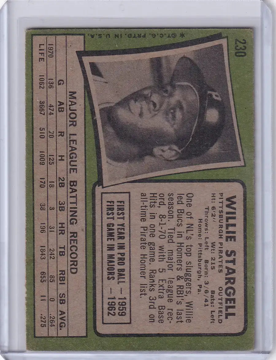 1971 Topps Baseball #230 Willie Stargell - Pittsburgh Pirates