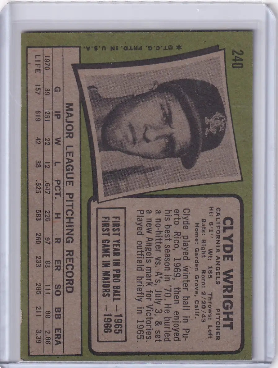 Baseball card of Clyde Wright from 1971 Topps Baseball, California Angels portrait