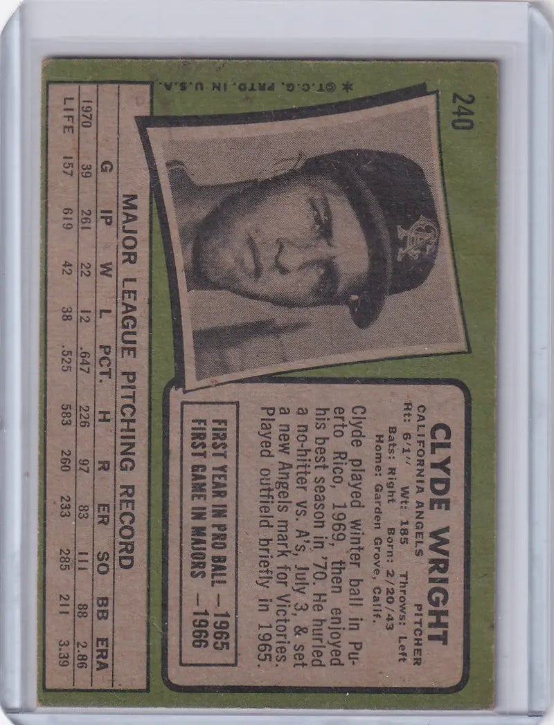 1971 Topps Baseball #240 Clyde Wright - California Angels
